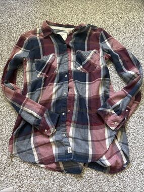 Abercrombie & Fitch Burgundy, Navy & Cream Plaid Shirt - Flannel